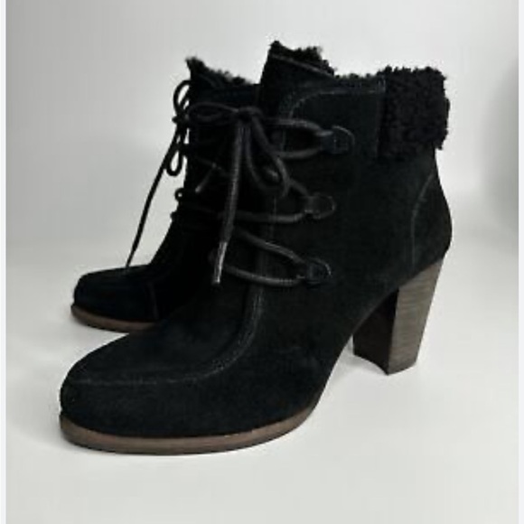 UGG ANALISE BLACK SUEDE SHEEPSKIN ANKLE BOOTS WOMEN 6.5 - Picture 15 of 15